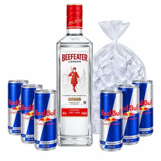 Combo Beefeater (Gin Beefeater 750ml + 6 Red Bull 250ml + Gelo)